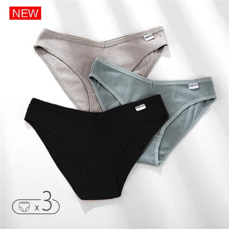 FINETOO 3Pcs Cotton Panties Solid Women's Comfort Underwear Skin-Friendly Briefs Female Sexy Low-Rise Intimates Intimates M-4xl