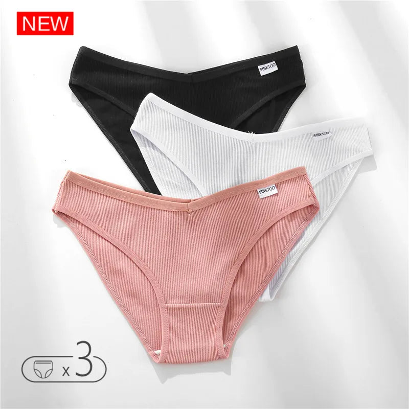 FINETOO 3Pcs Cotton Panties Solid Women's Comfort Underwear Skin-Friendly Briefs Female Sexy Low-Rise Intimates Intimates M-4xl