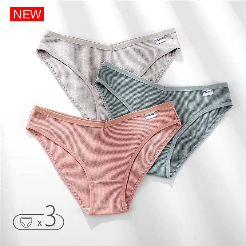 FINETOO 3Pcs Cotton Panties Solid Women's Comfort Underwear Skin-Friendly Briefs Female Sexy Low-Rise Intimates Intimates M-4xl