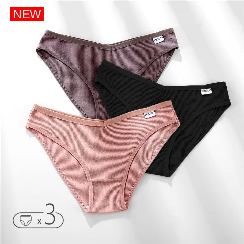 FINETOO 3Pcs Cotton Panties Solid Women's Comfort Underwear Skin-Friendly Briefs Female Sexy Low-Rise Intimates Intimates M-4xl