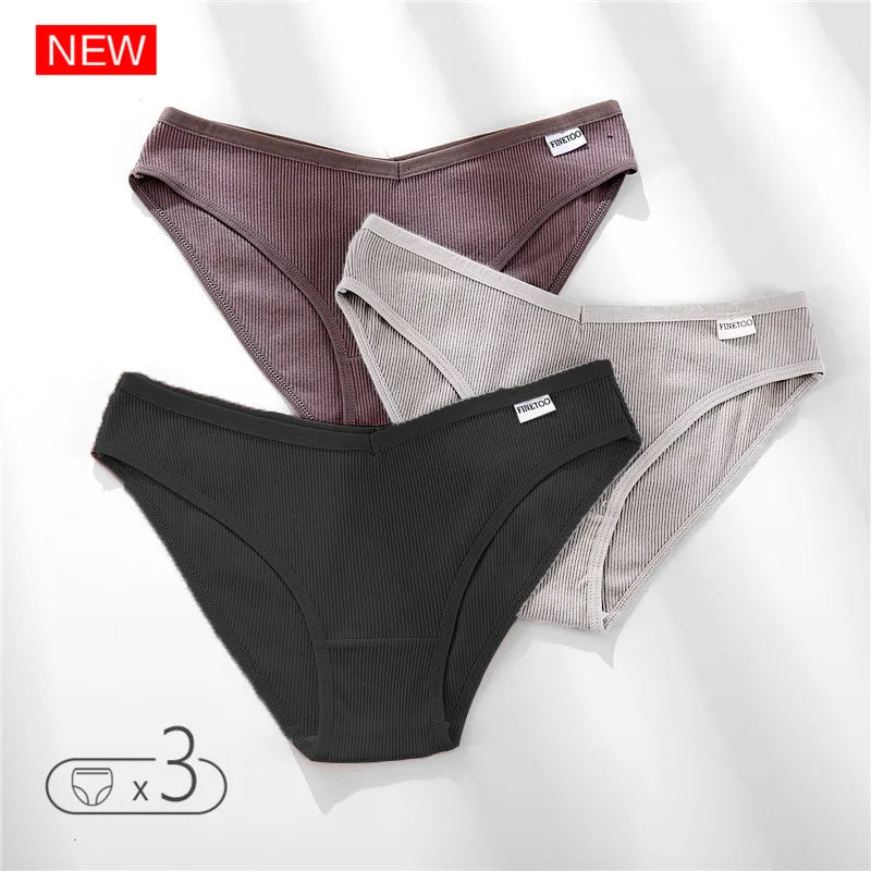 FINETOO 3Pcs Cotton Panties Solid Women's Comfort Underwear Skin-Friendly Briefs Female Sexy Low-Rise Intimates Intimates M-4xl