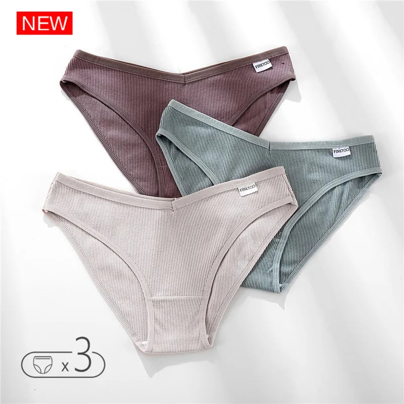 FINETOO 3Pcs Cotton Panties Solid Women's Comfort Underwear Skin-Friendly Briefs Female Sexy Low-Rise Intimates Intimates M-4xl