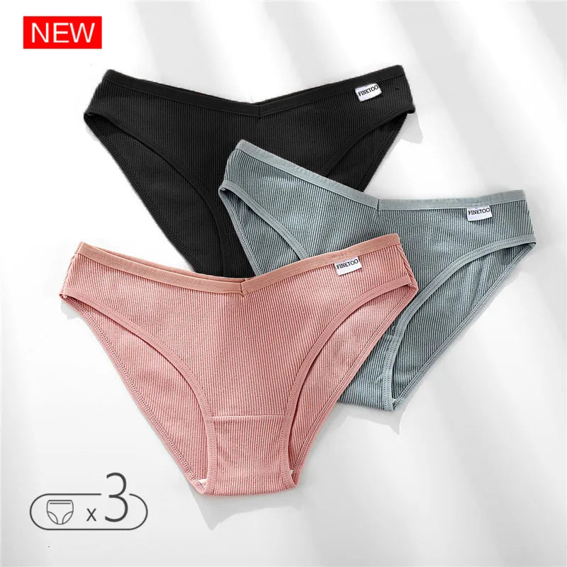 FINETOO 3Pcs Cotton Panties Solid Women's Comfort Underwear Skin-Friendly Briefs Female Sexy Low-Rise Intimates Intimates M-4xl
