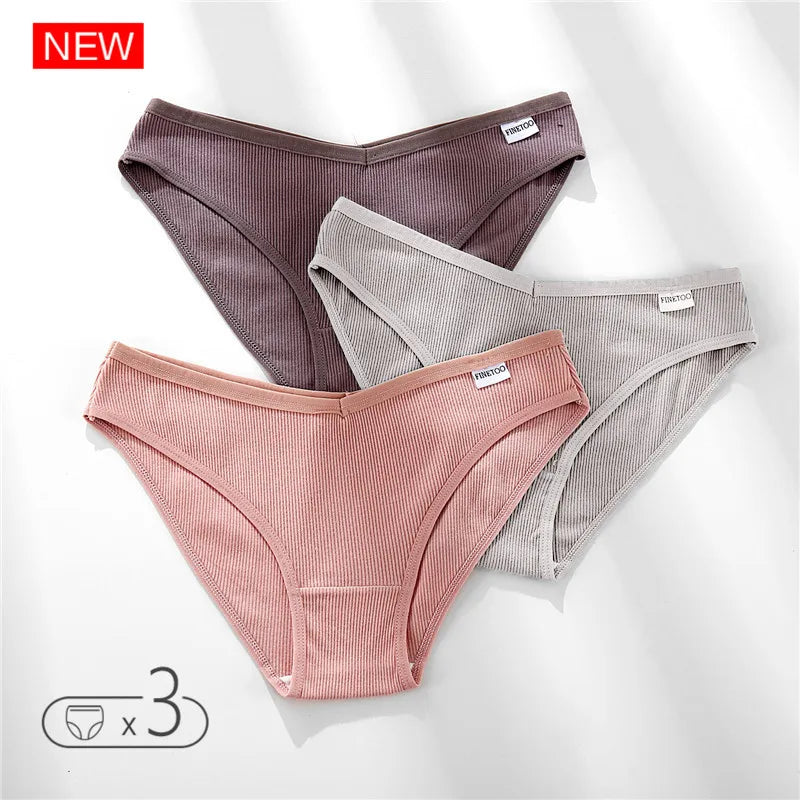 FINETOO 3Pcs Cotton Panties Solid Women's Comfort Underwear Skin-Friendly Briefs Female Sexy Low-Rise Intimates Intimates M-4xl