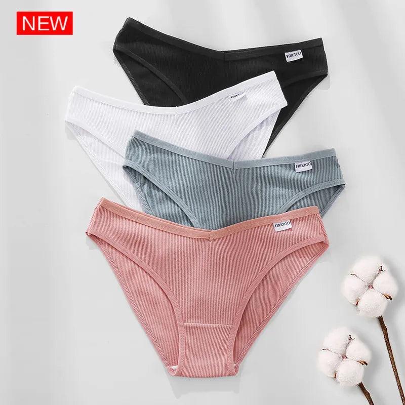FINETOO 3Pcs Cotton Panties Solid Women's Comfort Underwear Skin-Friendly Briefs Female Sexy Low-Rise Intimates Intimates M-4xl