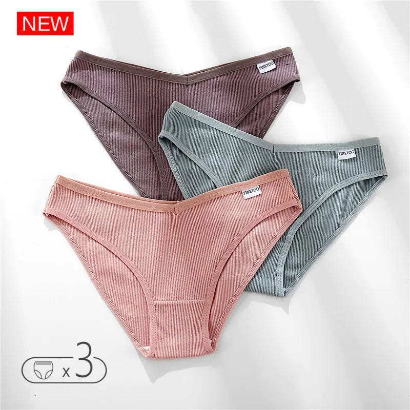 FINETOO 3Pcs Cotton Panties Solid Women's Comfort Underwear Skin-Friendly Briefs Female Sexy Low-Rise Intimates Intimates M-4xl