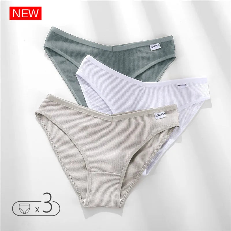 FINETOO 3Pcs Cotton Panties Solid Women's Comfort Underwear Skin-Friendly Briefs Female Sexy Low-Rise Intimates Intimates M-4xl