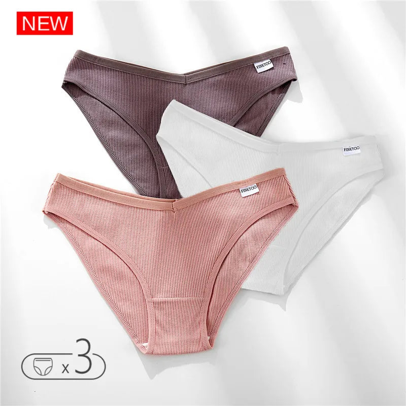 FINETOO 3Pcs Cotton Panties Solid Women's Comfort Underwear Skin-Friendly Briefs Female Sexy Low-Rise Intimates Intimates M-4xl