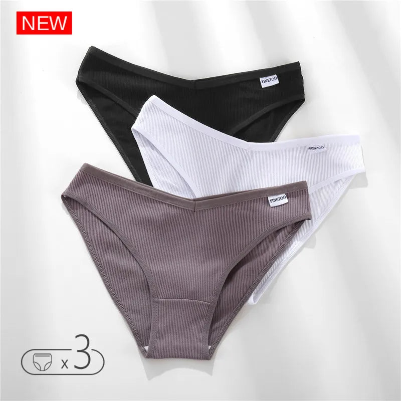 FINETOO 3Pcs Cotton Panties Solid Women's Comfort Underwear Skin-Friendly Briefs Female Sexy Low-Rise Intimates Intimates M-4xl